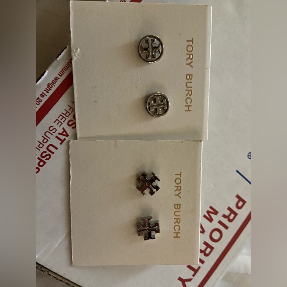 2 pairs New Tory Burch Silver Stud Earrings